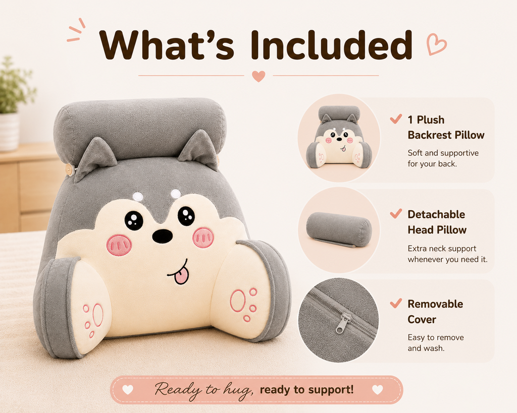 Gray plush backrest pillow gift idea for birthdays and other occasions