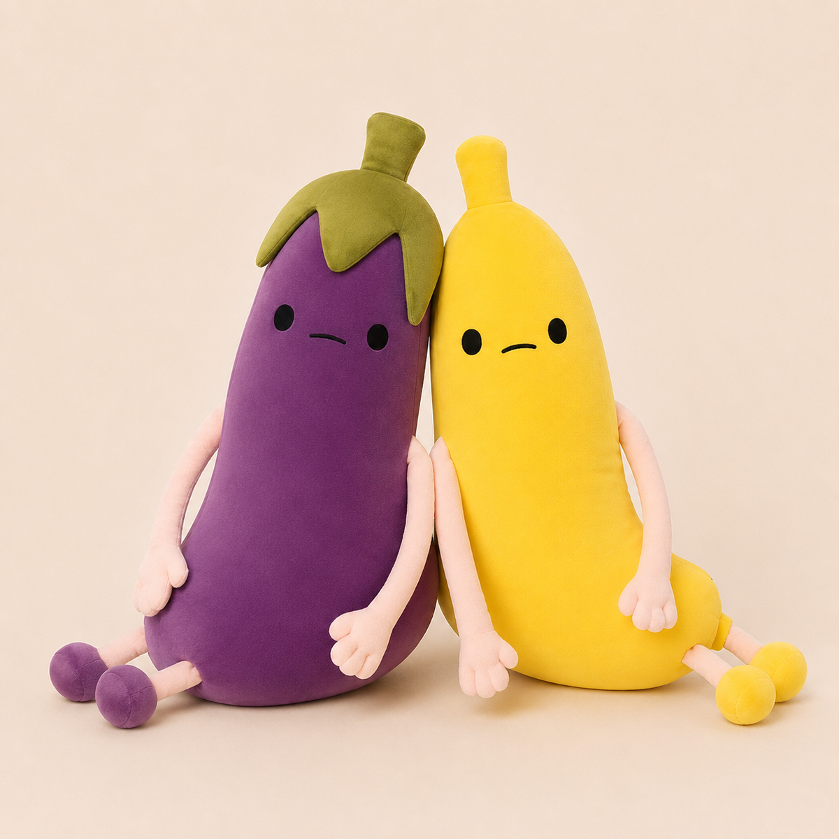Banana and eggplant plush character pillows, 100 cm