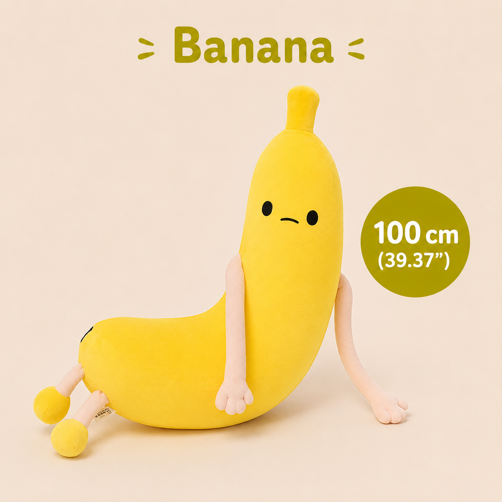 Yellow banana character plush pillow, 100 cm