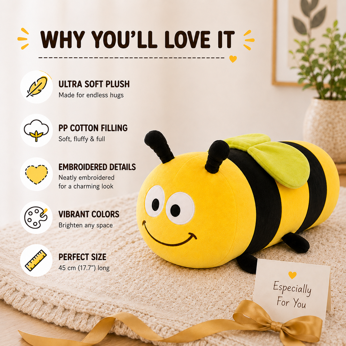 Bee plush pillow