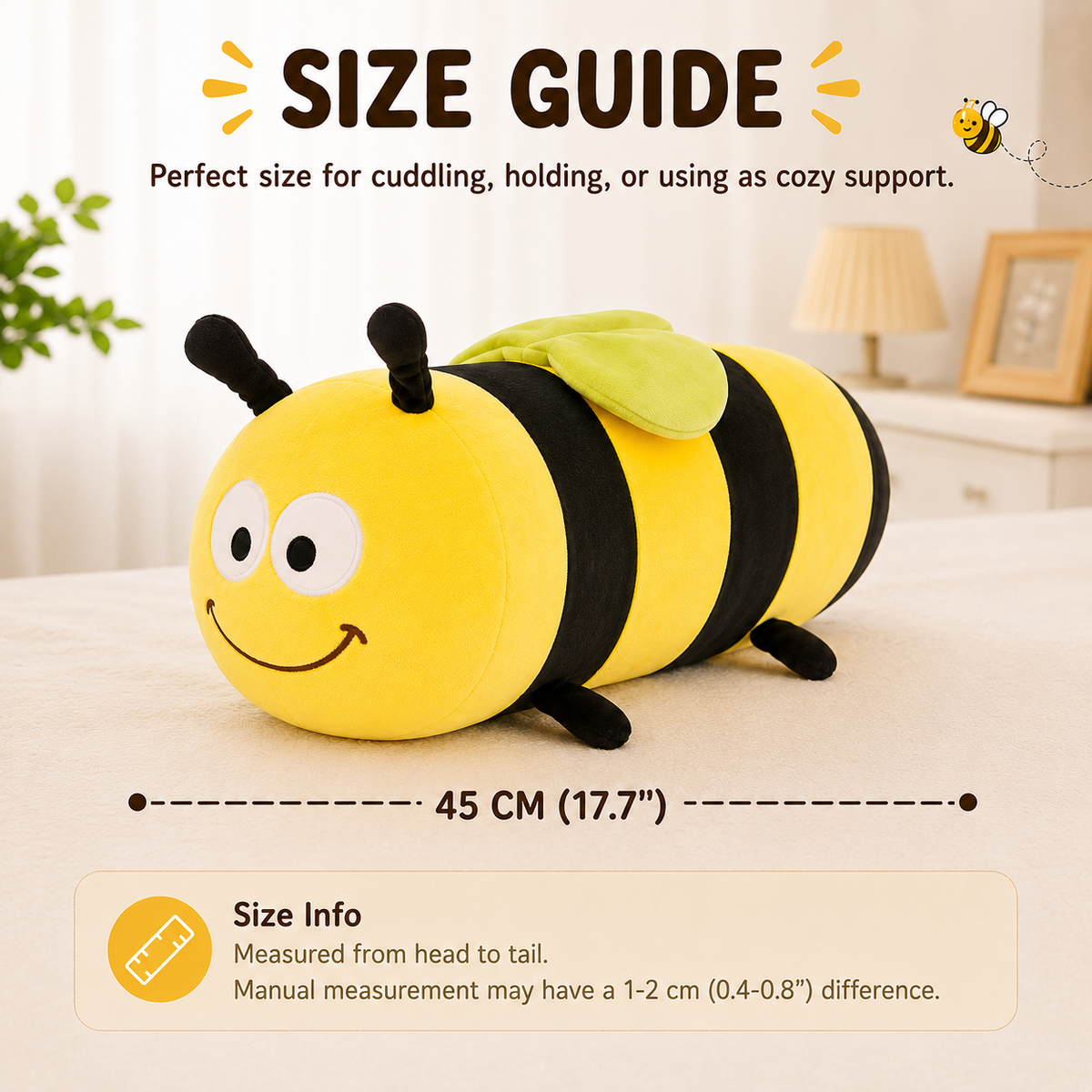 Bee plush pillow size guide