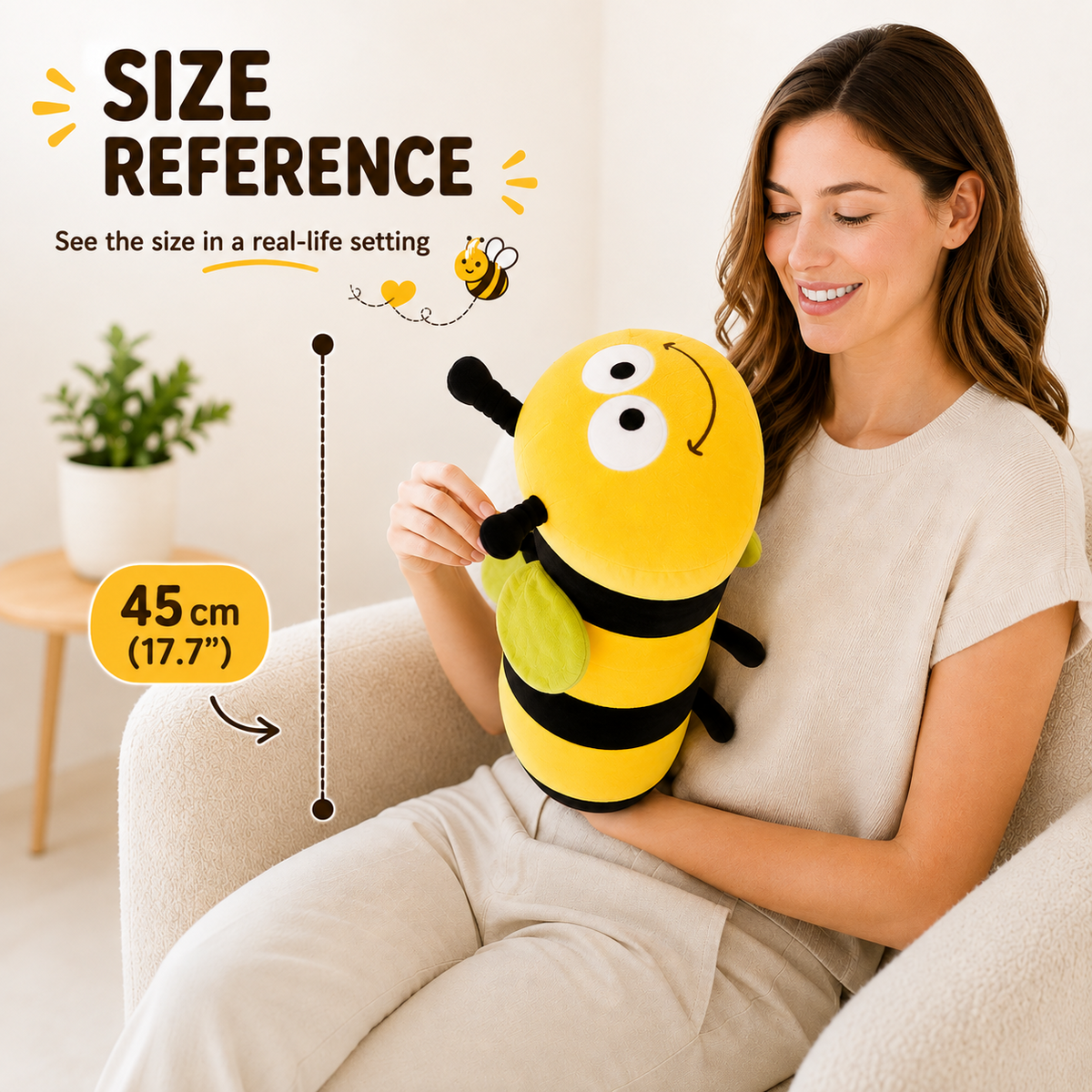 Bee plush pillow size reference