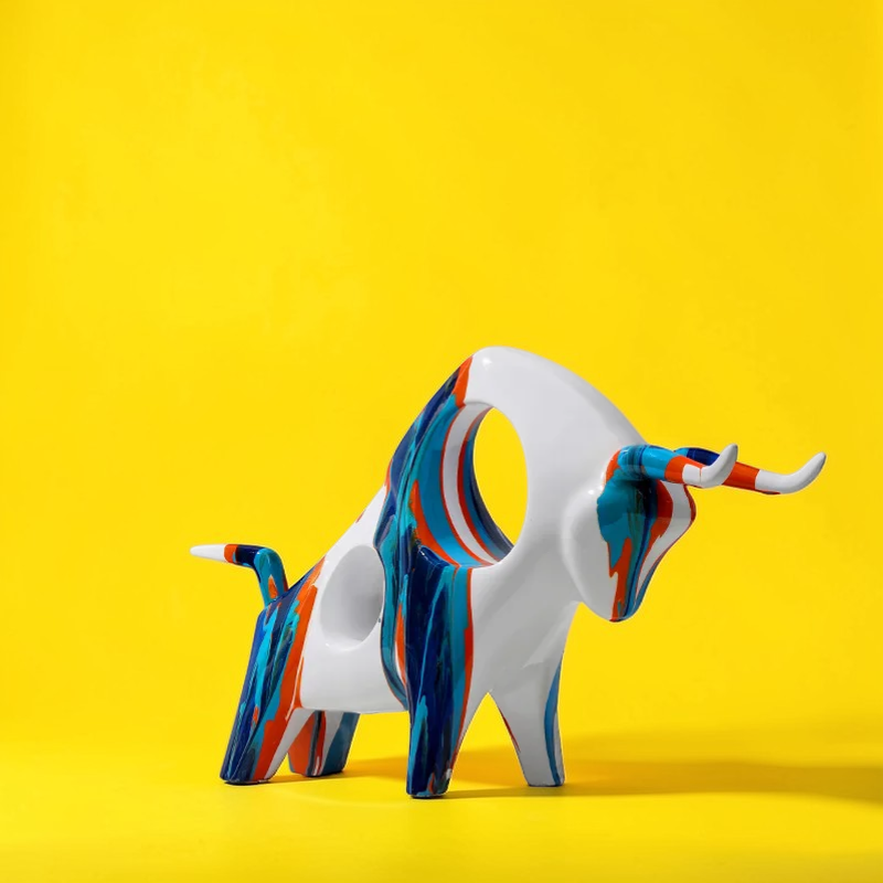 Bending colorful abstract bull sculpture