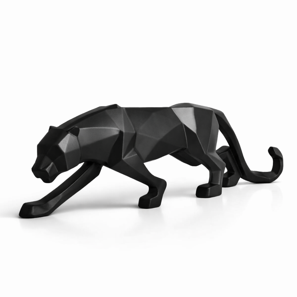 Black geometric panther sculpture