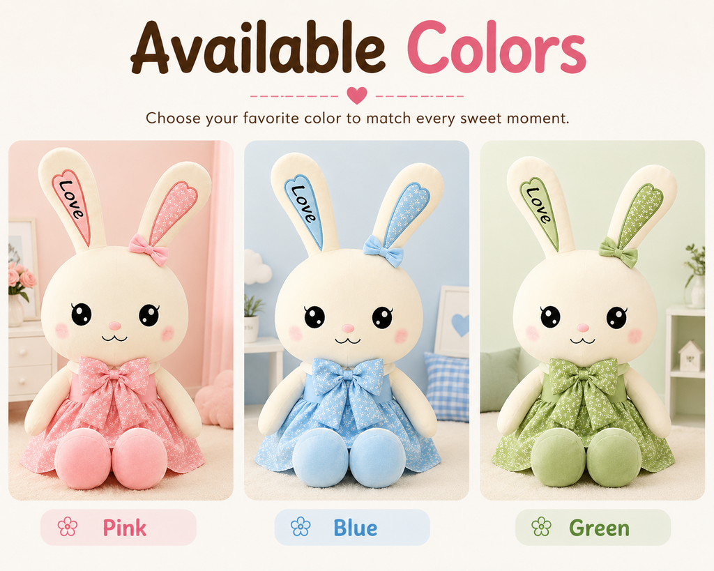 Bunny plush available colors Pink Blue Green