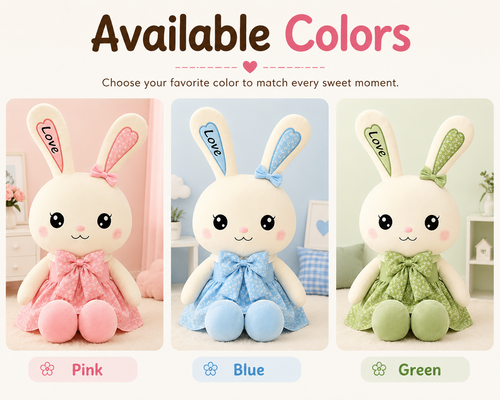 Bunny plush available colors Pink Blue Green
