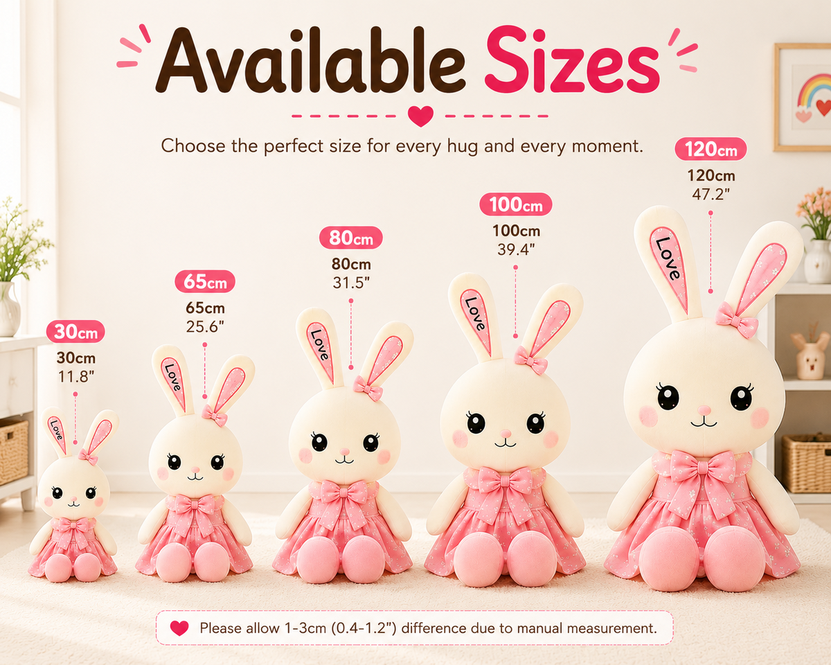 Bunny plush available sizes