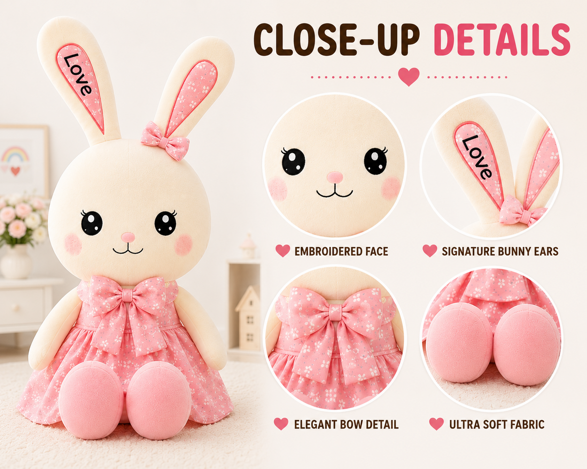 Bunny plush close-up details