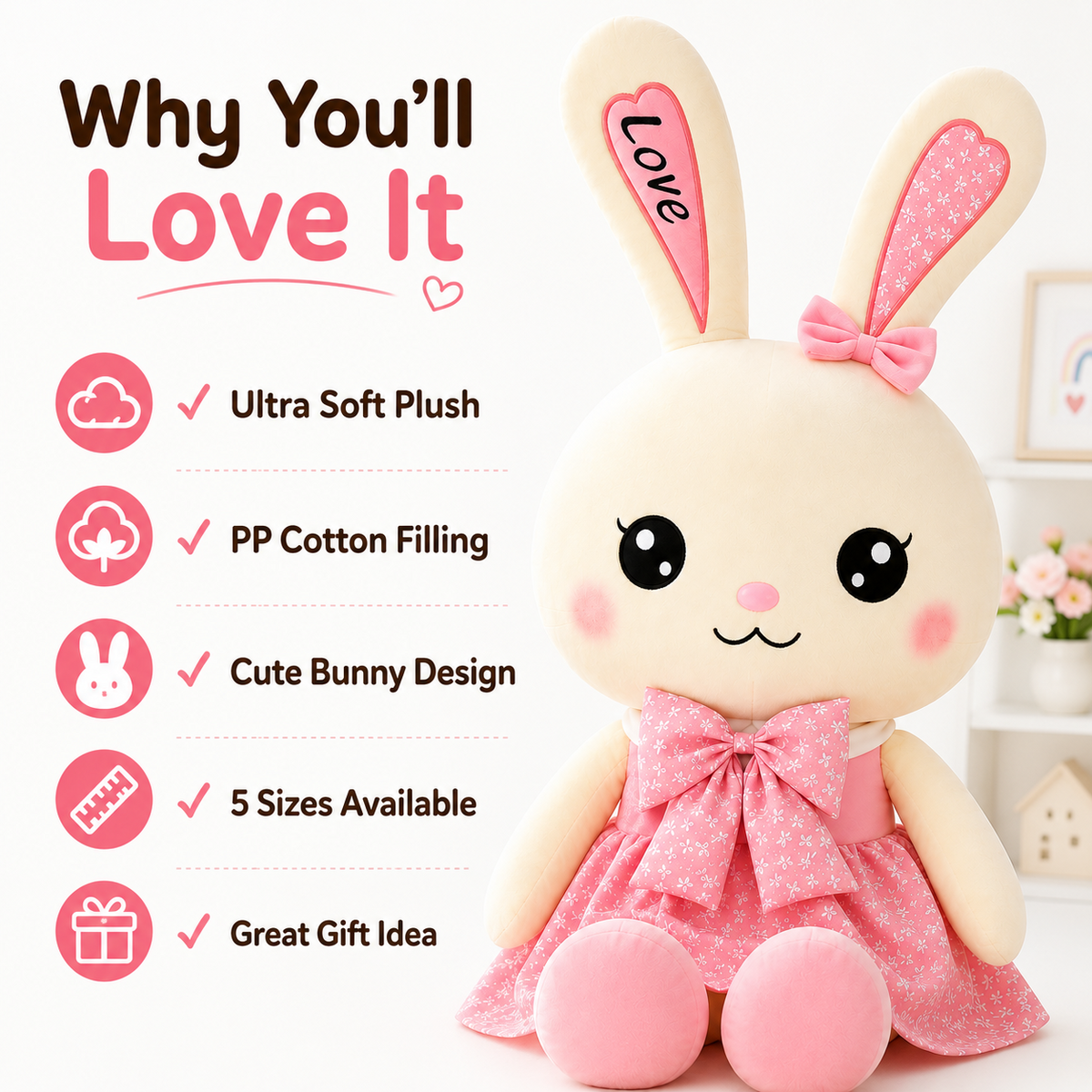 Bunny plush features
