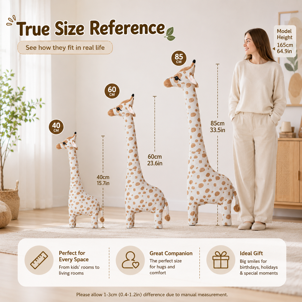 Large Giraffe Plush Toy, Stuffed Animal Pillow, Brown and White Nursery Decor
