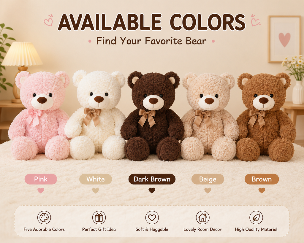 Plush Teddy Bear – Soft Fluffy Stuffed Animal, Nursery & Bedroom Decor