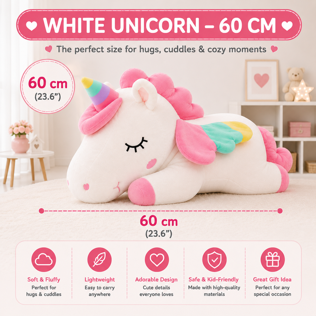 Unicorn Plush Pillow, Large Stuffed Animal, Kids Room & Nursery Decor