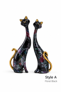 Style A Floral Black cat sculpture set of 2
