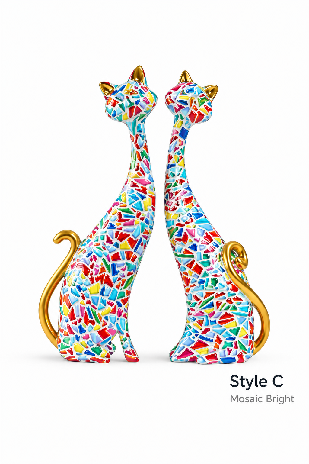 Style C Mosaic Bright cat sculpture set of 2