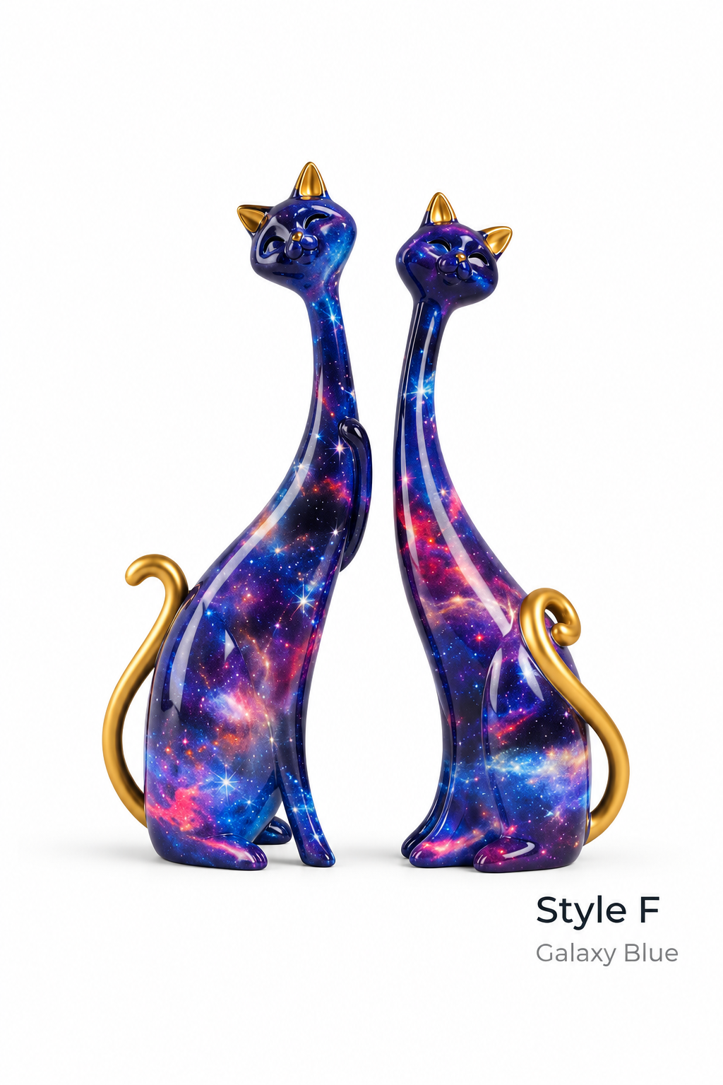 Style F Galaxy Blue cat sculpture set of 2