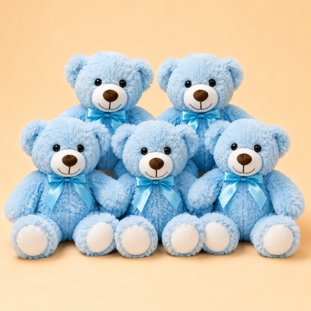 Set of 5 Teddy Bears, Soft Plush Stuffed Animals, Nursery Decor, Five Colors