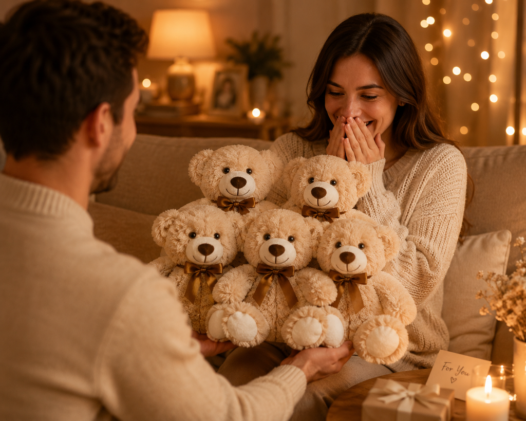 Set of 5 Teddy Bears, Soft Plush Stuffed Animals, Nursery Decor, Five Colors
