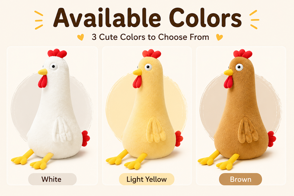 Chicken plush pillow available colors white light yellow and brown
