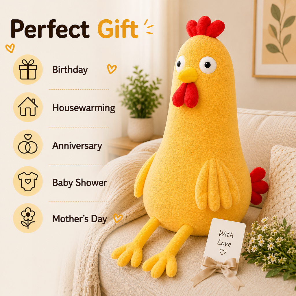 Chicken plush pillow gift idea for birthdays housewarming baby shower and Mother's Day