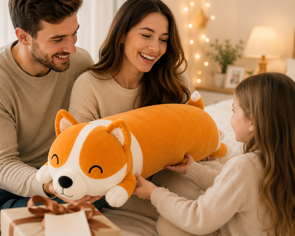 Long corgi plush pillow family gift lifestyle