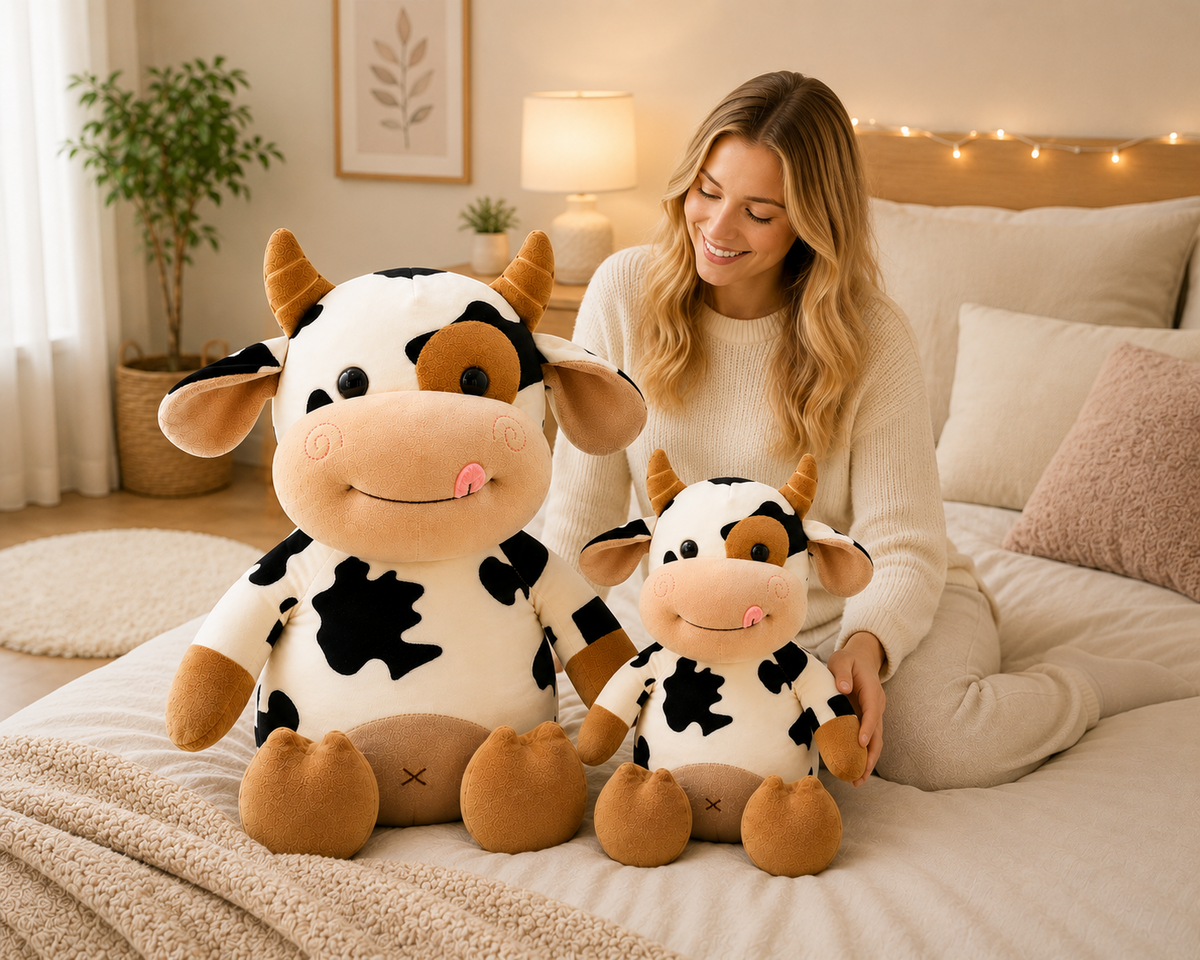 Cow plush bedroom lifestyle