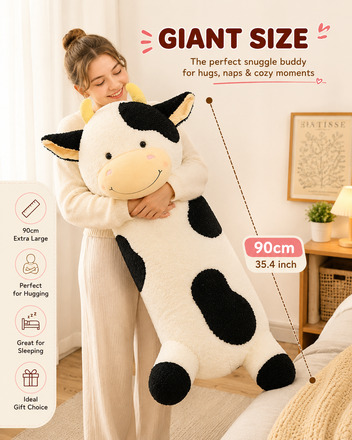 Cow plush pillow close-up