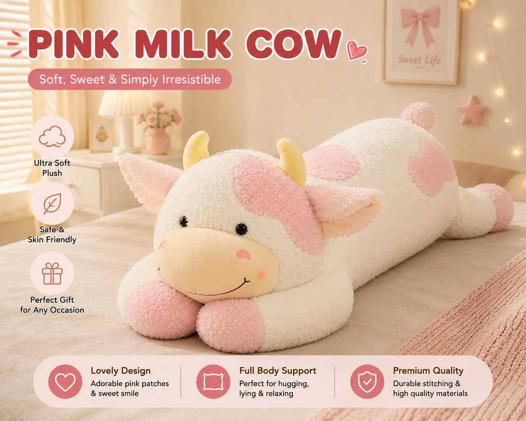 Cow plush pillow details