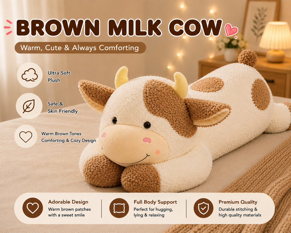 Cow plush pillow care and details