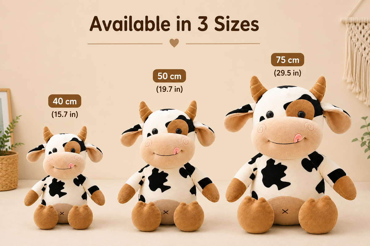 Cow plush available sizes