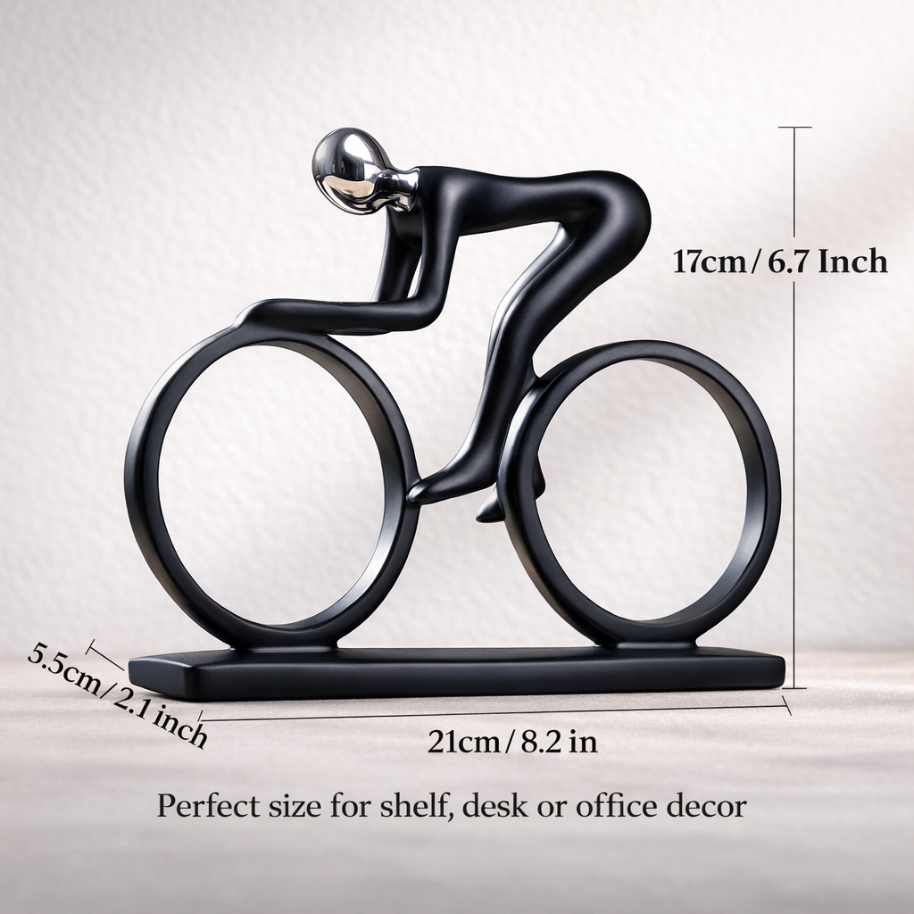 Cyclist sculpture dimensions 21 cm wide 17 cm high 5.5 cm deep
