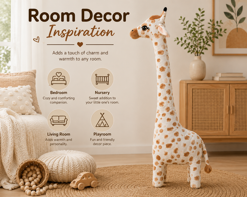 Large Giraffe Plush Toy, Stuffed Animal Pillow, Brown and White Nursery Decor