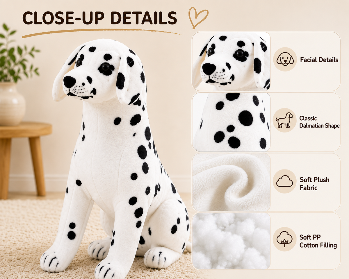 Dalmatian plush dog close-up details