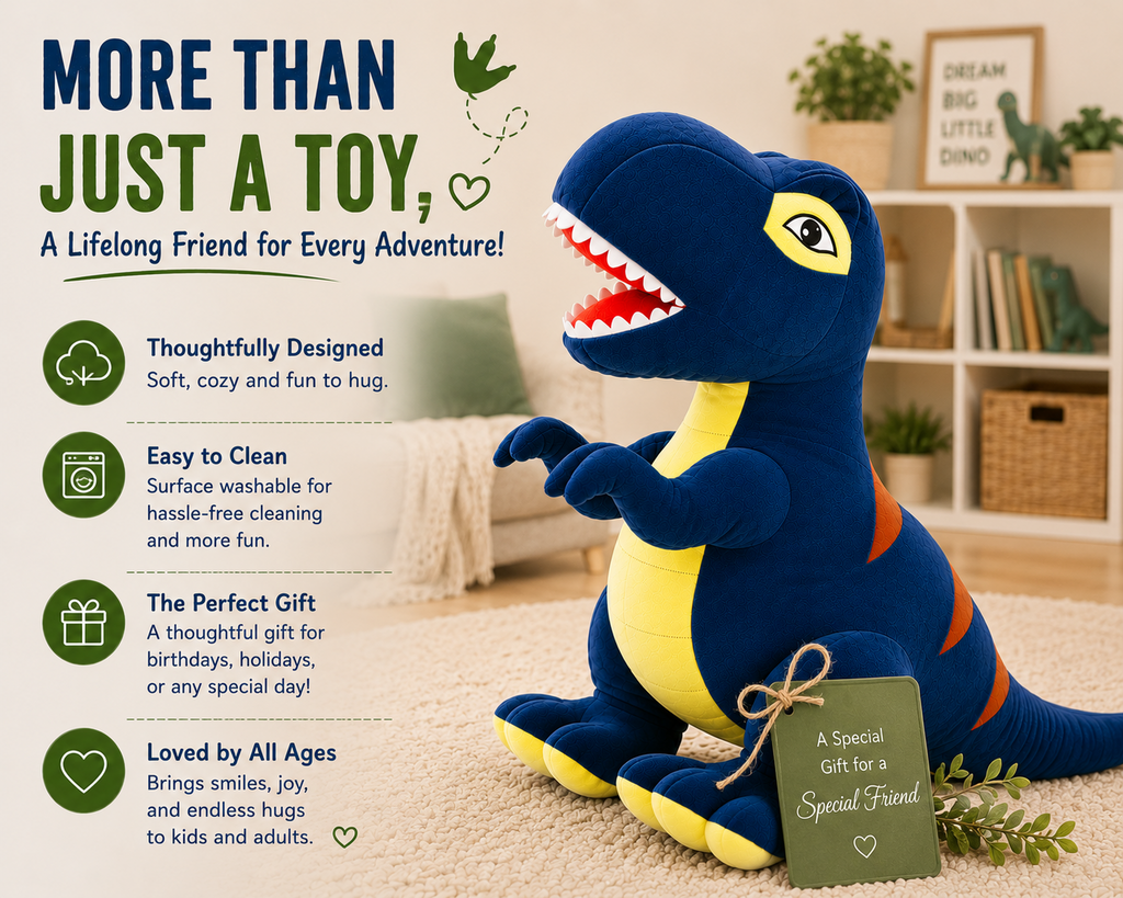 Blue dinosaur plush toy gift presentation