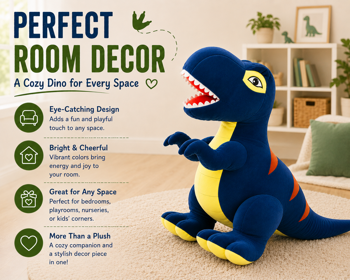 Blue dinosaur plush toy as playful room decor