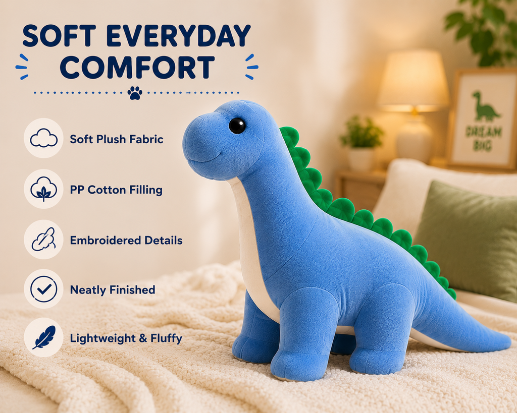 Long neck dinosaur plush fabric and filling details
