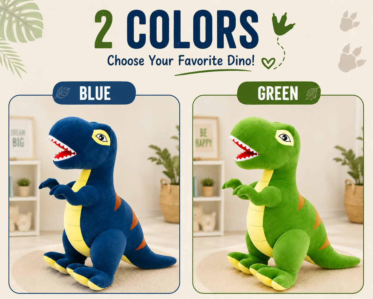 Blue and green dinosaur plush toy color options