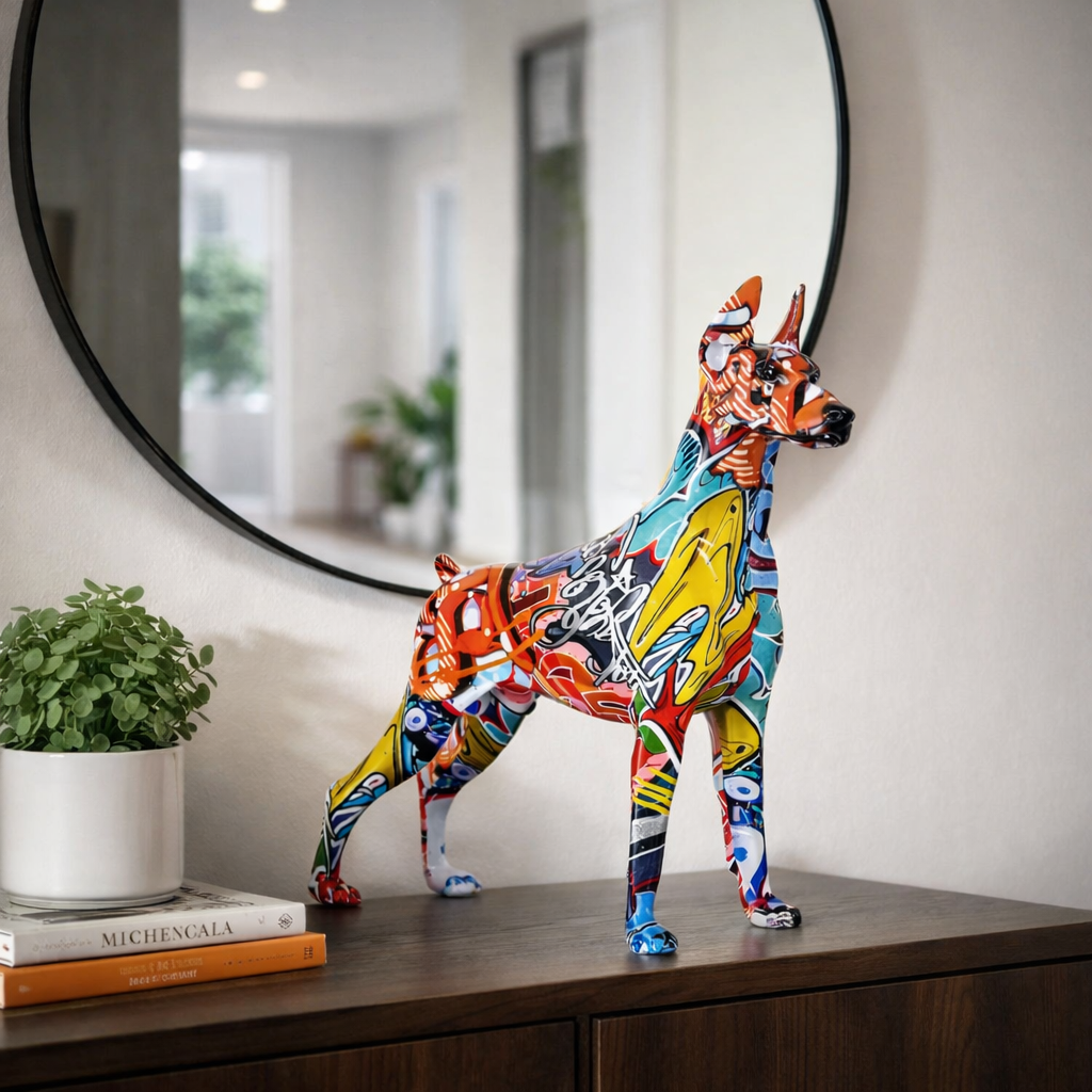 Dog statue display