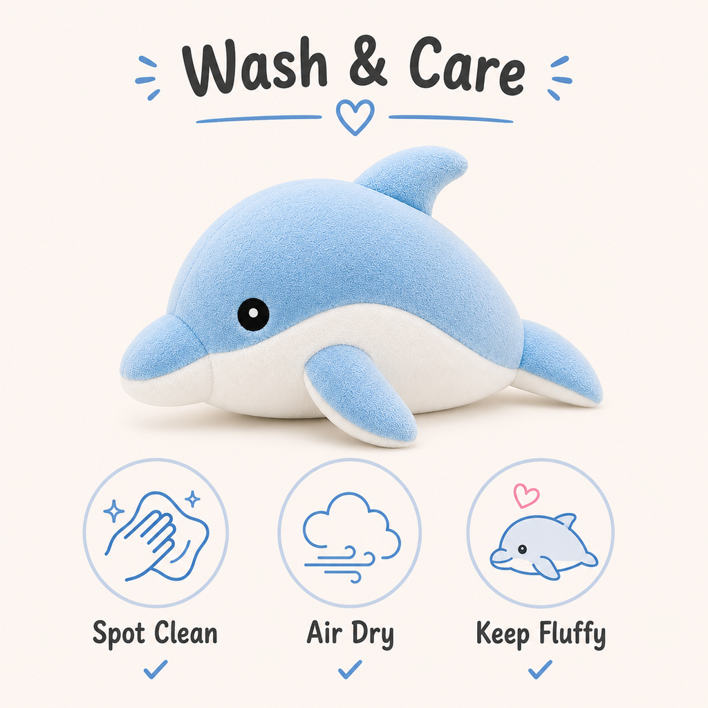 Dolphin plush wash and care