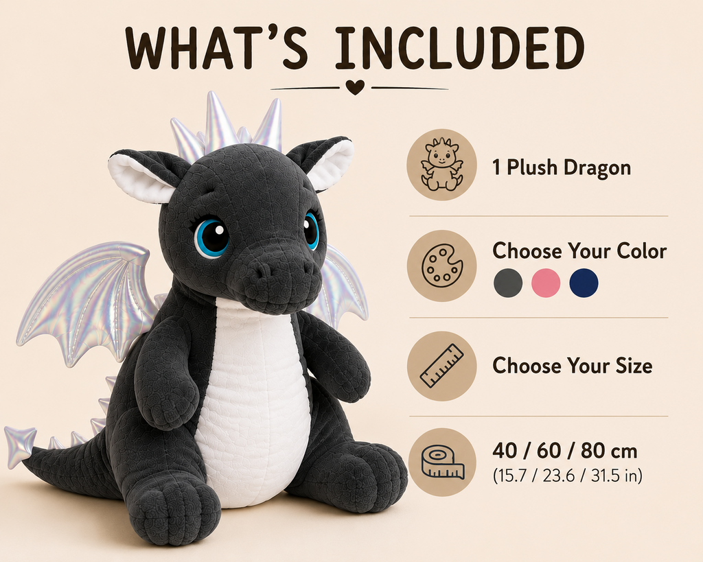 Dragon Plush Toy, Stuffed Animal, Shimmery Wings, Nursery Companion, Kids Room Accent