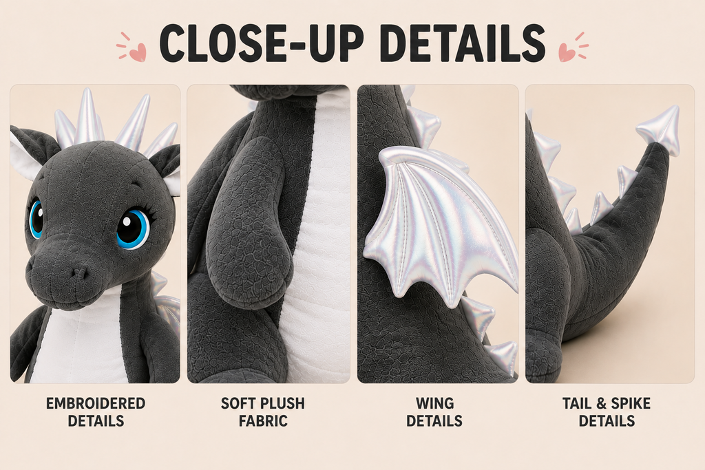 Dragon Plush Toy, Stuffed Animal, Shimmery Wings, Nursery Companion, Kids Room Accent