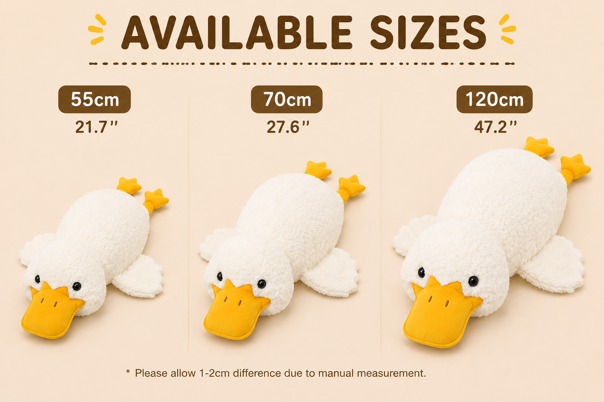 Duck plush pillow available sizes 55 70 and 120 cm