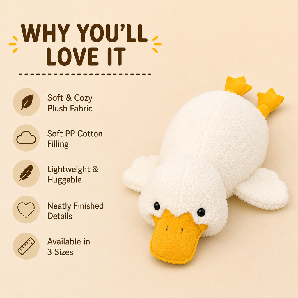Duck plush pillow features