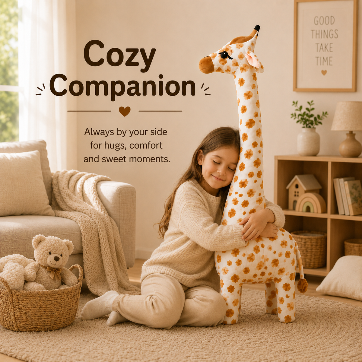 Large Giraffe Plush Toy, Stuffed Animal Pillow, Brown and White Nursery Decor