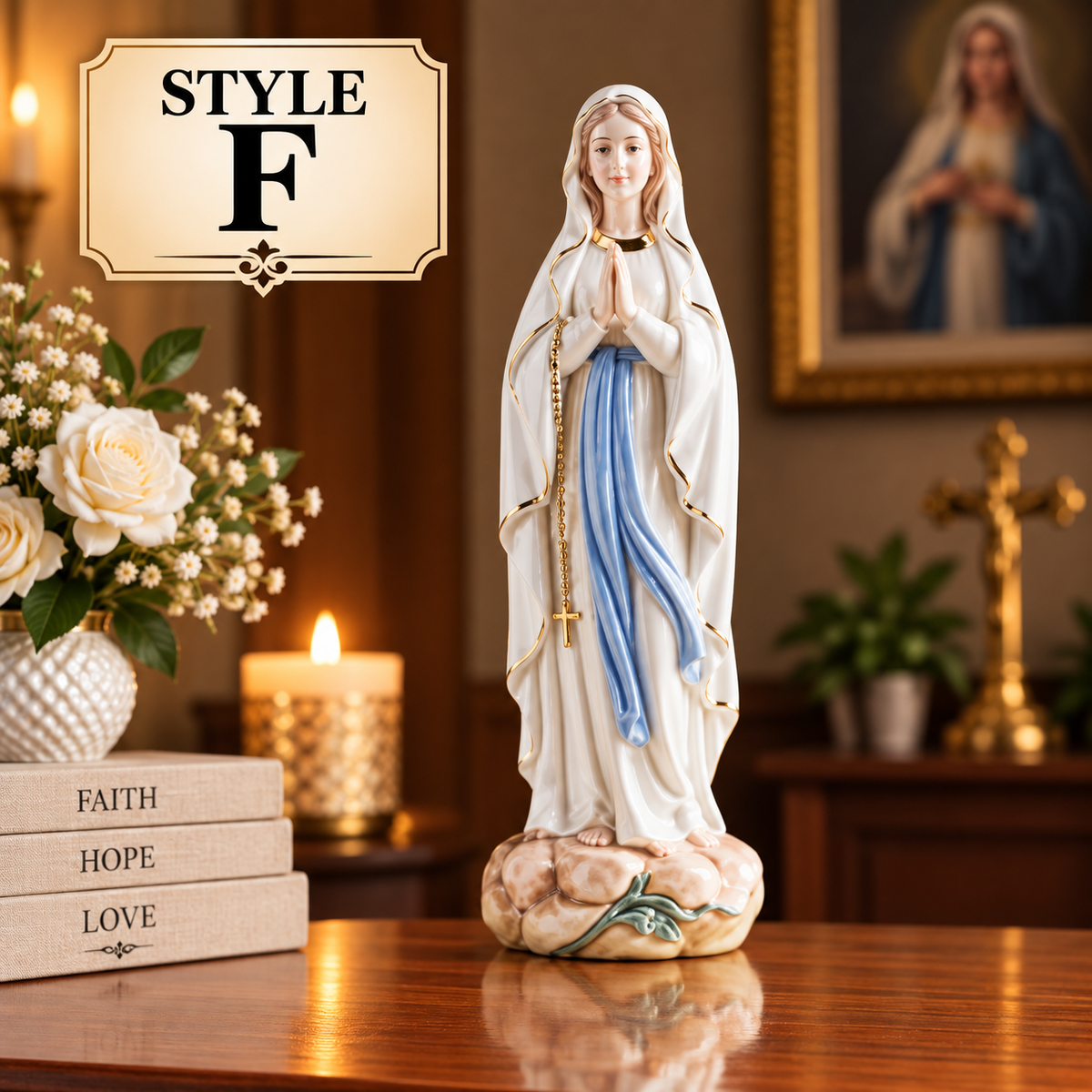 Catholic Statue Set Christian Home Decor Jesus Mary Figurines Religious Shelf Display