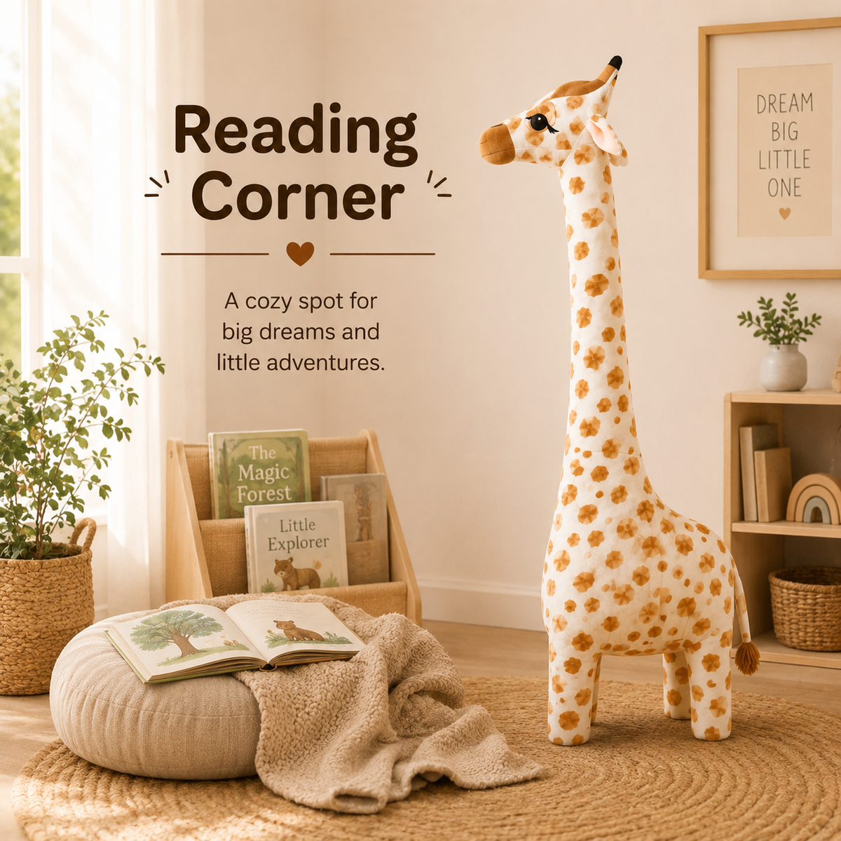 Large Giraffe Plush Toy, Stuffed Animal Pillow, Brown and White Nursery Decor