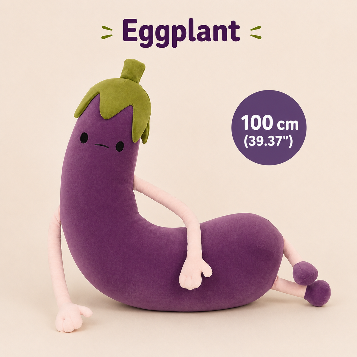Purple eggplant character plush pillow, 100 cm