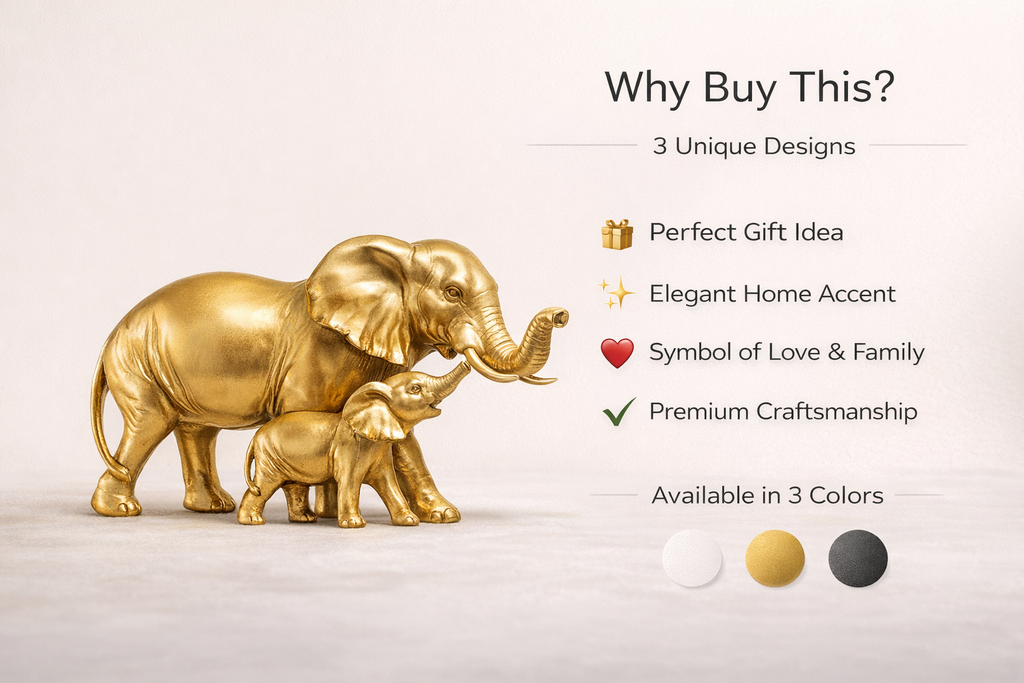 Gold elephant figurine pair with white gold and black color options