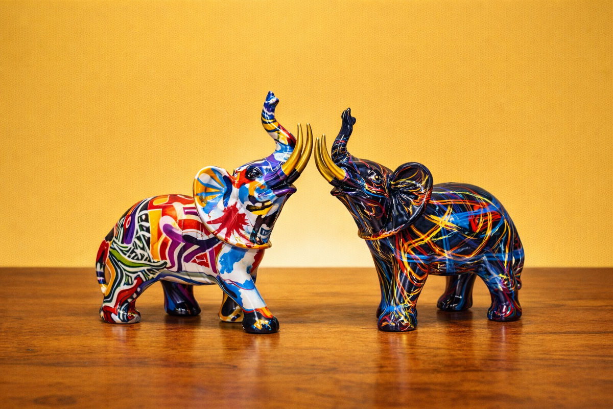 Modern resin elephant figurine pair