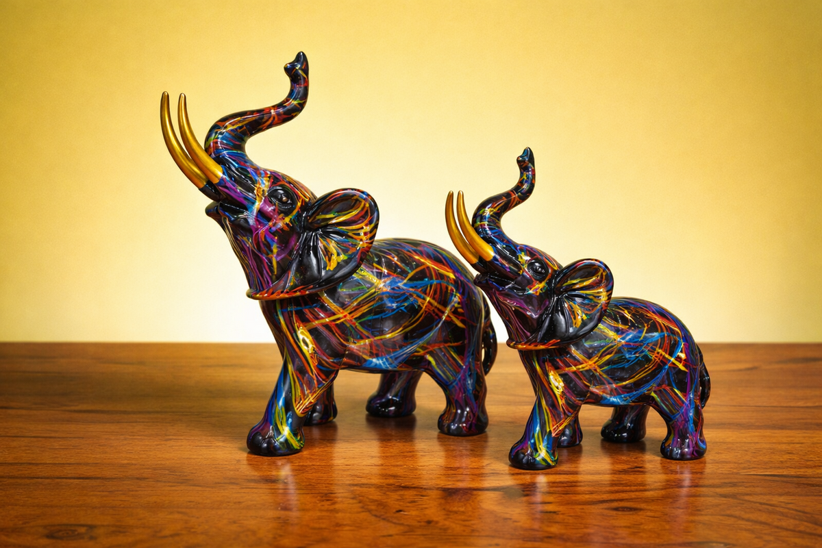 Colorful resin elephant decor set
