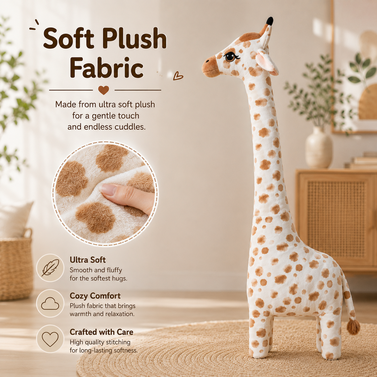 Large Giraffe Plush Toy, Stuffed Animal Pillow, Brown and White Nursery Decor